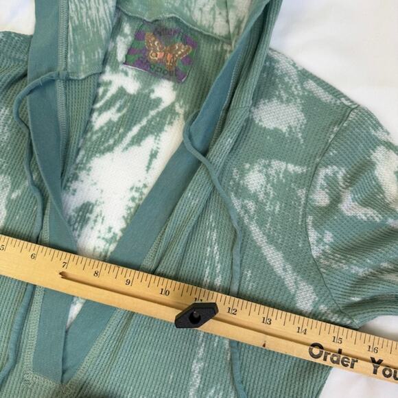 Y2K Butterfly Dropout Hooded Top Hoodie Small Fairycore Vtg Burnout Thermal - Picture 10 of 13